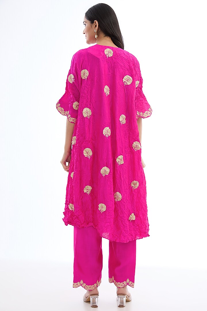 Pink Spun Silk Tilla Work Crushed Kaftan Set by Made in Pinkcity at Pernia's Pop Up Shop