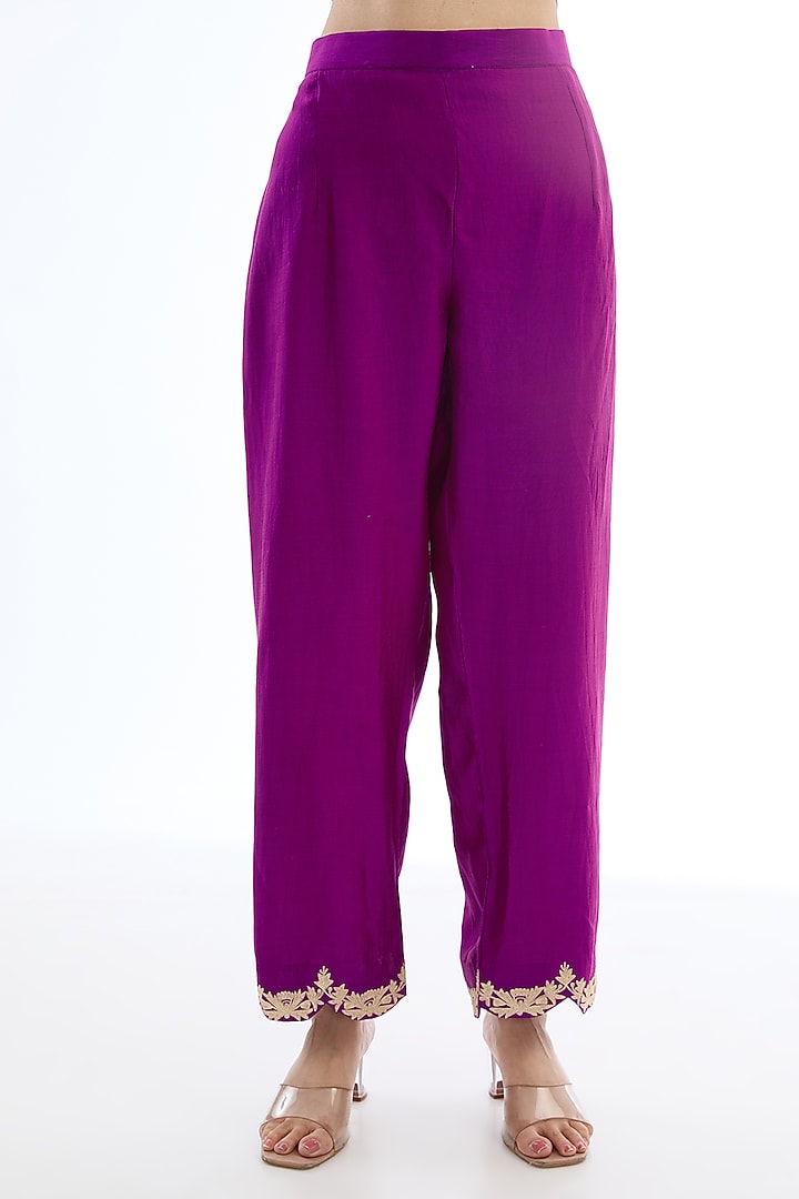 Magenta Spun Silk Tilla Work Crushed Kaftan Set by Made in Pinkcity at Pernia's Pop Up Shop
