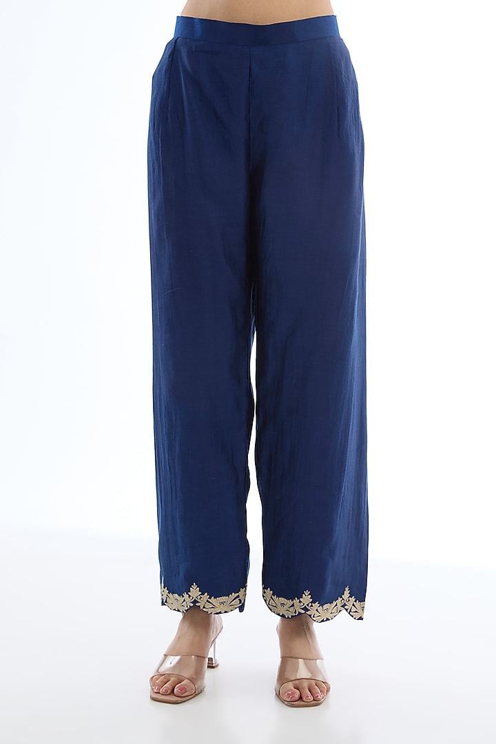 Navy Blue Spun Silk Tilla Work Crushed Kaftan Set by Made in Pinkcity at Pernia's Pop Up Shop