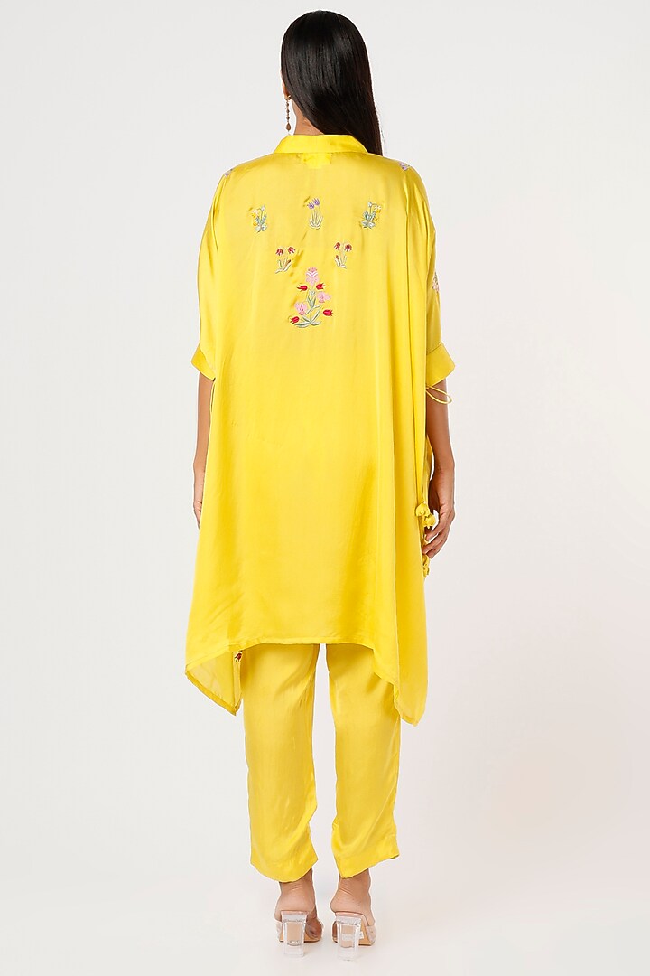 Yellow Satin Embroidered Tunic Set by Made in Pinkcity at Pernia's Pop Up Shop
