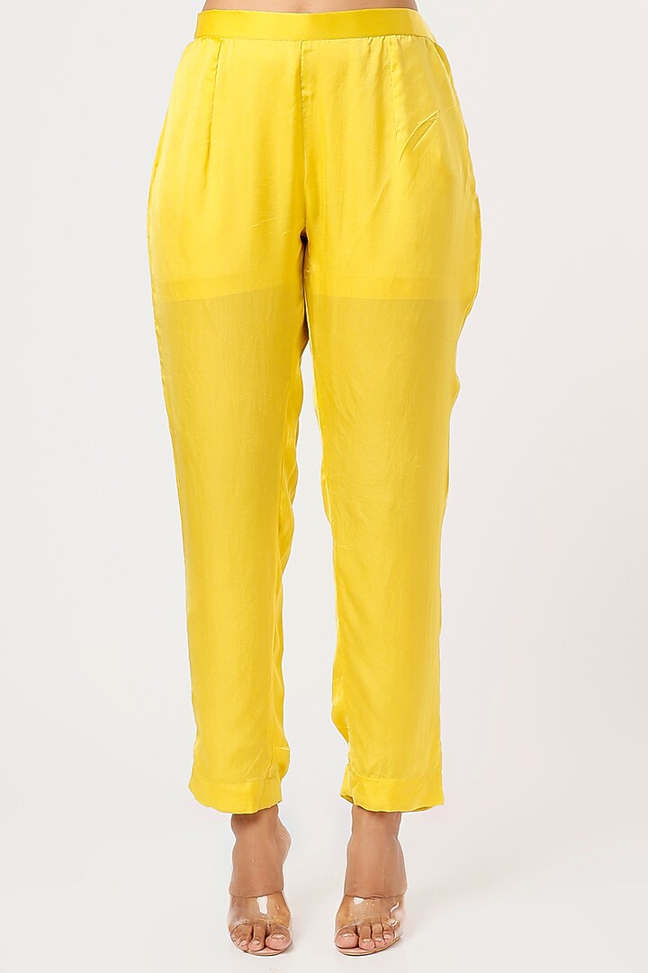 Yellow Satin Embroidered Tunic Set by Made in Pinkcity at Pernia's Pop Up Shop