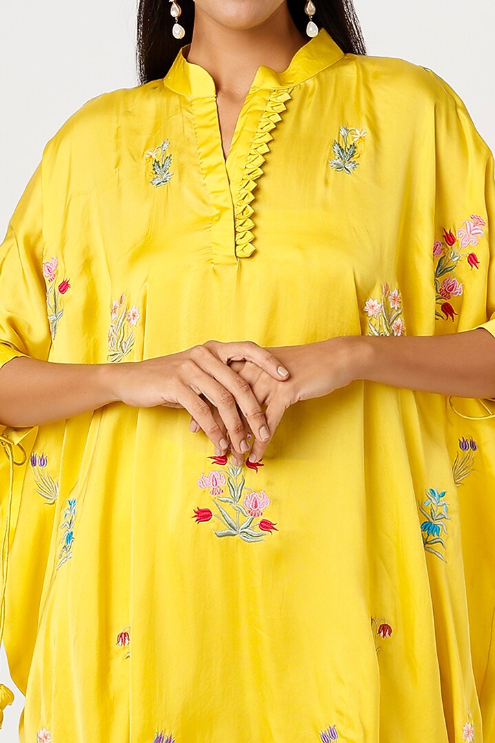 Yellow Satin Embroidered Tunic Set by Made in Pinkcity at Pernia's Pop Up Shop