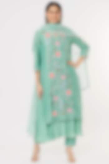Sea Blue Hand Embroidered Kurta Set by Made in Pinkcity