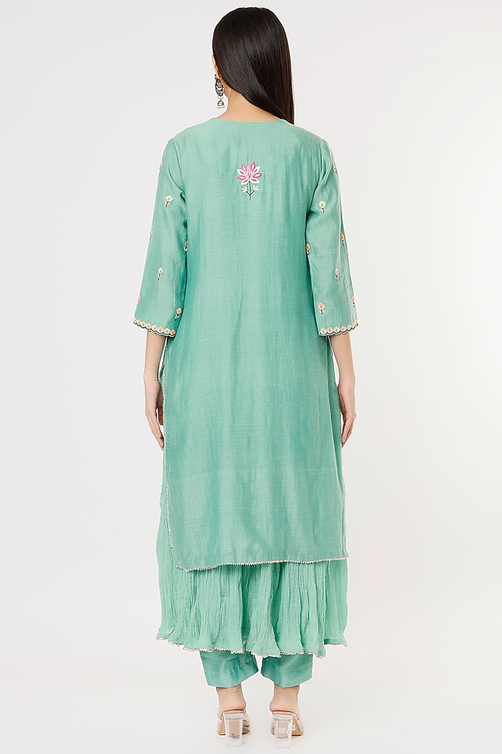 Sea Blue Hand Embroidered Kurta Set by Made in Pinkcity at Pernia's Pop Up Shop