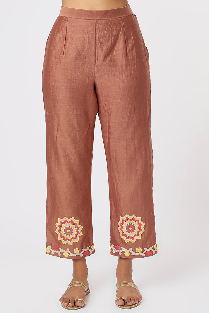 Brown Applique Embroidered Kurta Set by Made in Pinkcity at Pernia's Pop Up Shop