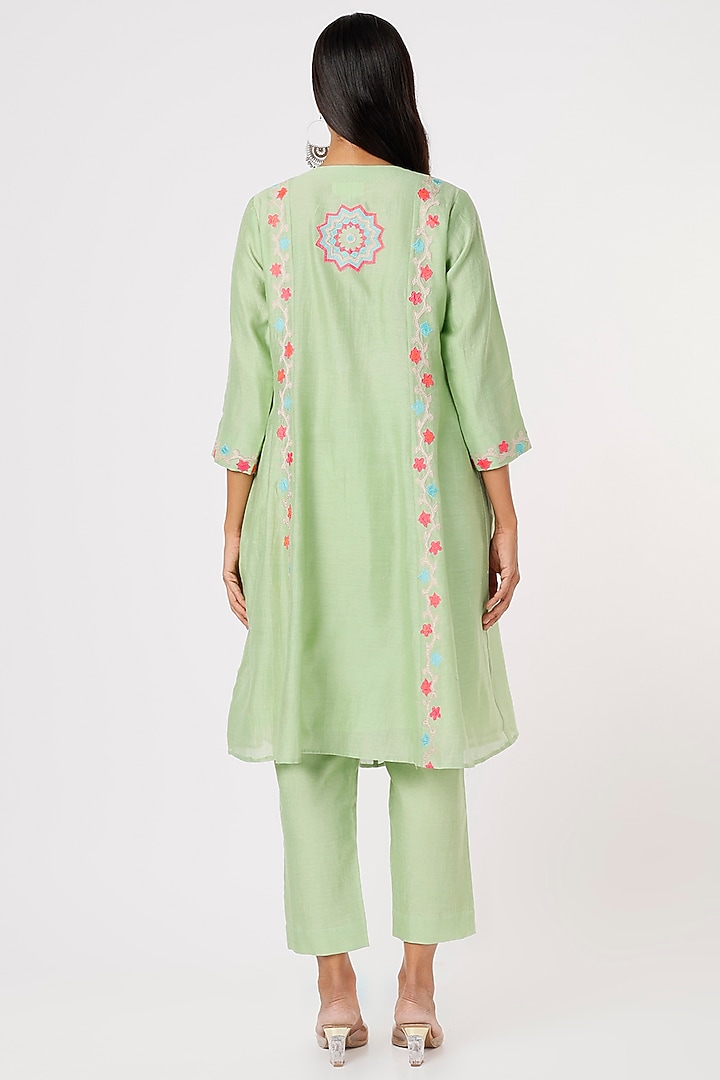 Green Chanderi Kurta Set by Made in Pinkcity at Pernia's Pop Up Shop