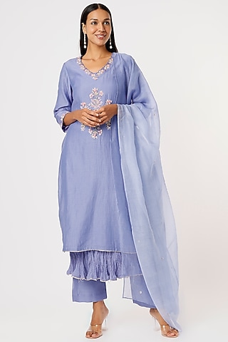 Sky Blue Embroidered Kurta Set by Made in Pinkcity