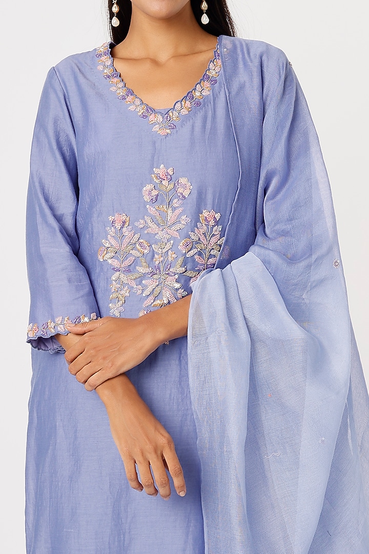 Sky Blue Embroidered Kurta Set by Made in Pinkcity at Pernia's Pop Up Shop