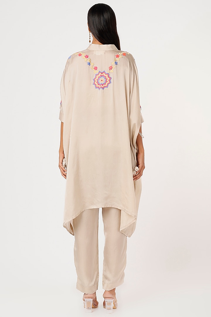 Ivory Satin Embroidered Tunic Set by Made in Pinkcity at Pernia's Pop Up Shop