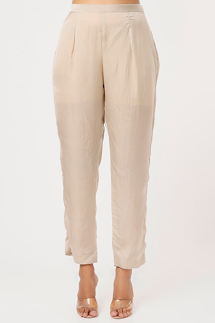 Ivory Satin Embroidered Tunic Set by Made in Pinkcity at Pernia's Pop Up Shop