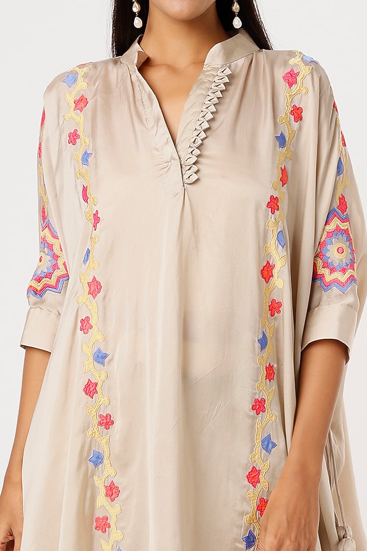 Ivory Satin Embroidered Tunic Set by Made in Pinkcity at Pernia's Pop Up Shop