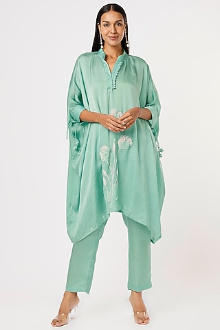 Blue Hand Embroidered Tunic Set by Made in Pinkcity