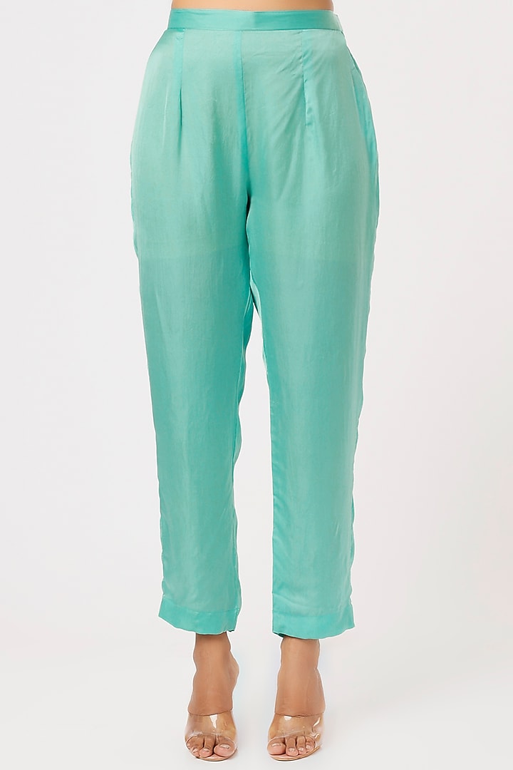 Blue Satin Embroidered Tunic Set by Made in Pinkcity at Pernia's Pop Up Shop