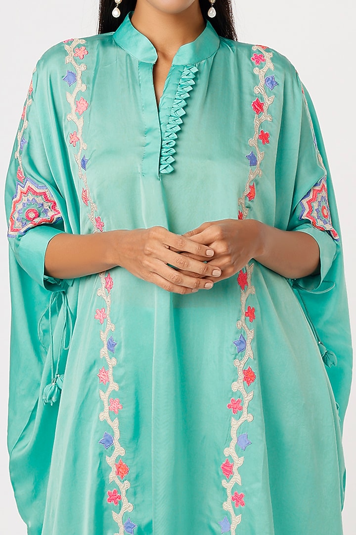 Blue Satin Embroidered Tunic Set by Made in Pinkcity at Pernia's Pop Up Shop