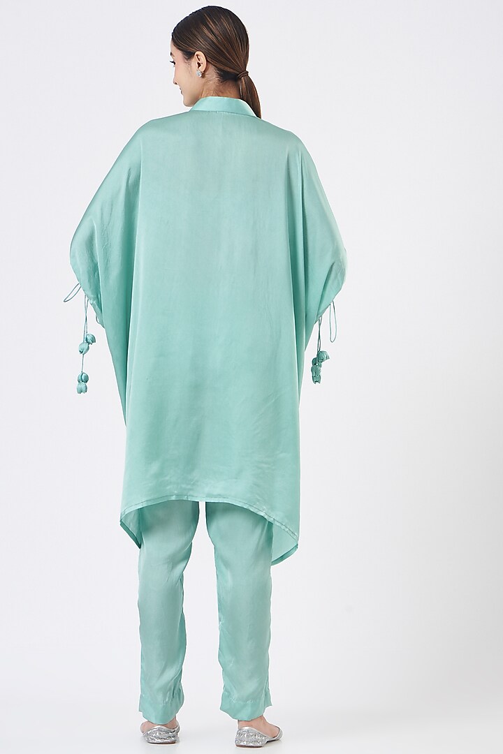Sea Blue Hand Embroidered Cape Tunic Set by Made in Pinkcity at Pernia's Pop Up Shop