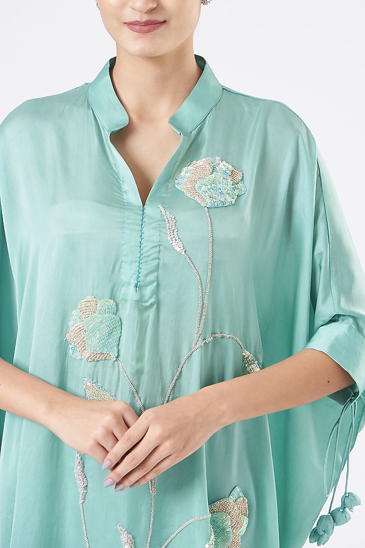 Sea Blue Hand Embroidered Cape Tunic Set by Made in Pinkcity at Pernia's Pop Up Shop