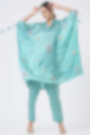 Sea Blue Embroidered Cape Tunic Set by Made in Pinkcity at Pernia's Pop Up Shop