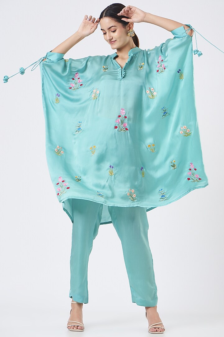 Sea Blue Embroidered Cape Tunic Set by Made in Pinkcity at Pernia's Pop Up Shop