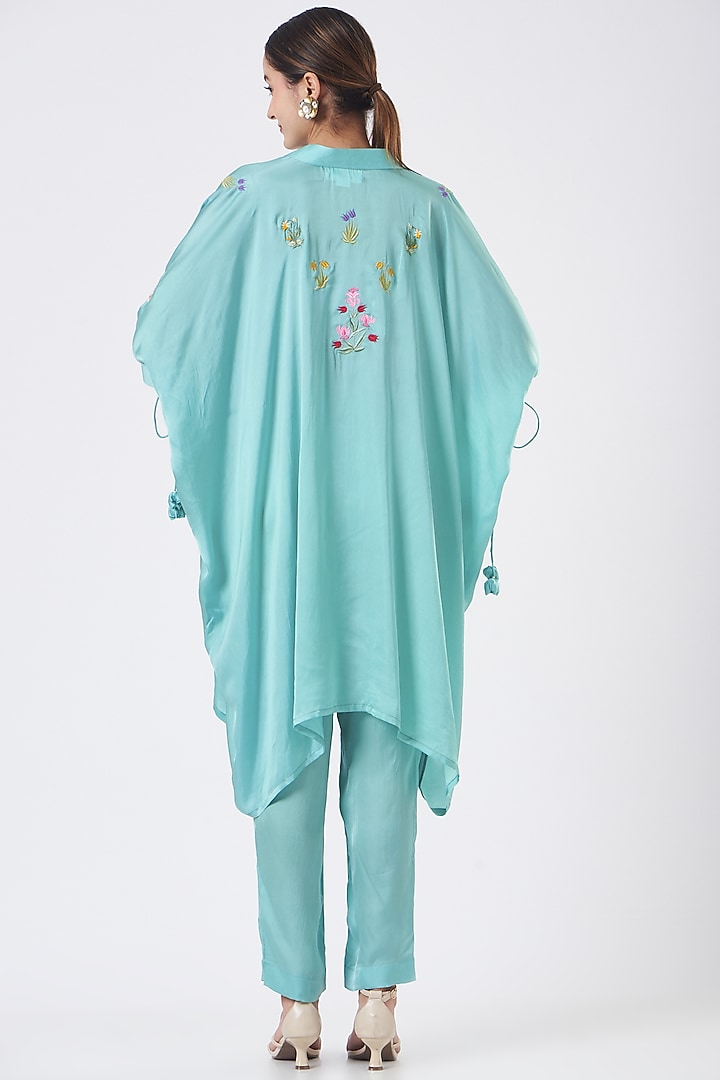 Sea Blue Embroidered Cape Tunic Set by Made in Pinkcity at Pernia's Pop Up Shop