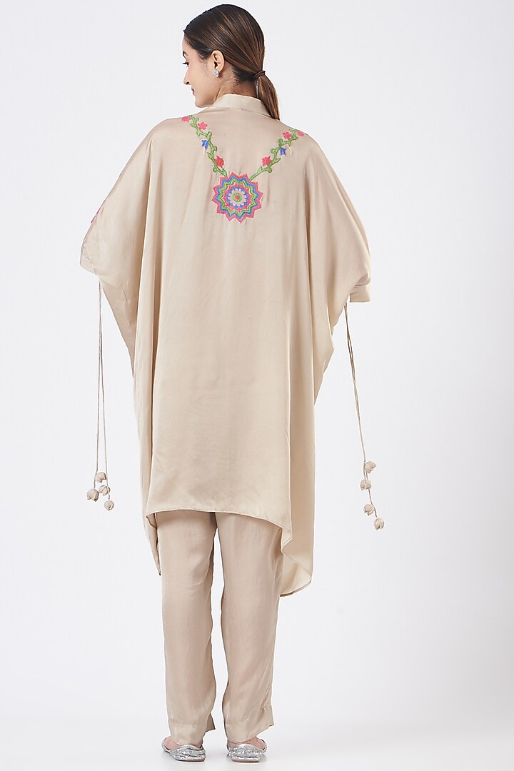 Beige Embroidered Cape Tunic Set by Made in Pinkcity at Pernia's Pop Up Shop