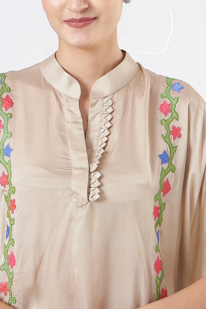 Beige Embroidered Cape Tunic Set by Made in Pinkcity at Pernia's Pop Up Shop