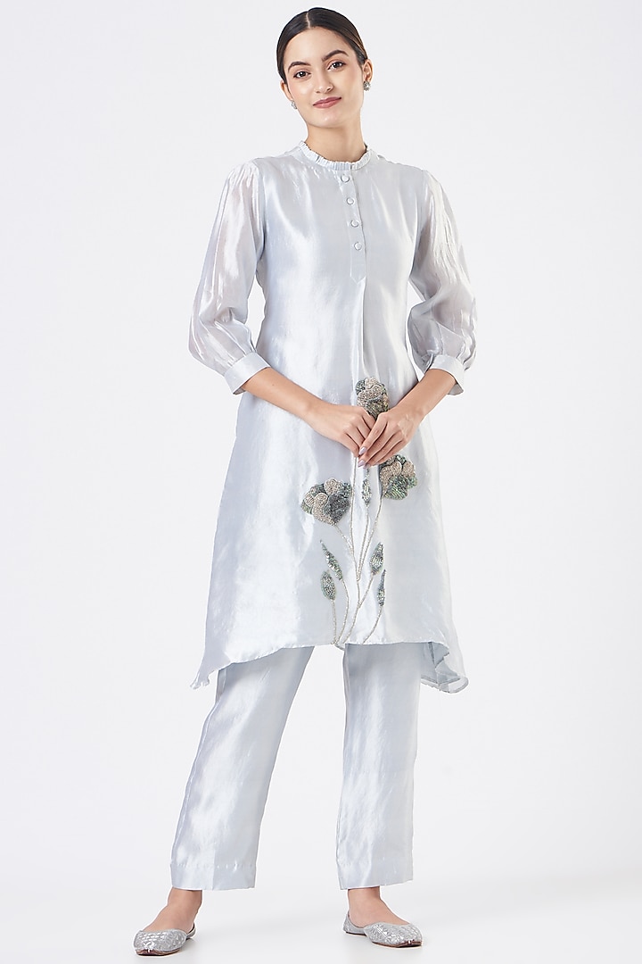 Light Blue Embroidered Kurta Set by Made in Pinkcity
