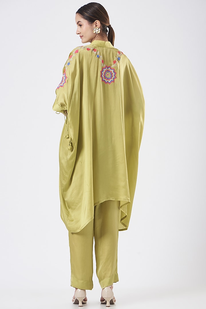 Green Embroidered Cape Tunic Set by Made in Pinkcity at Pernia's Pop Up Shop