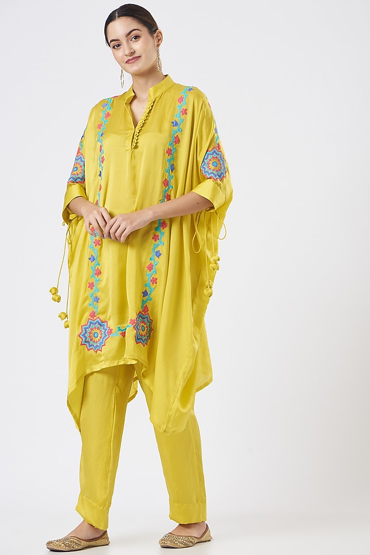 Yellow Embroidered Cape Tunic Set by Made in Pinkcity at Pernia's Pop Up Shop