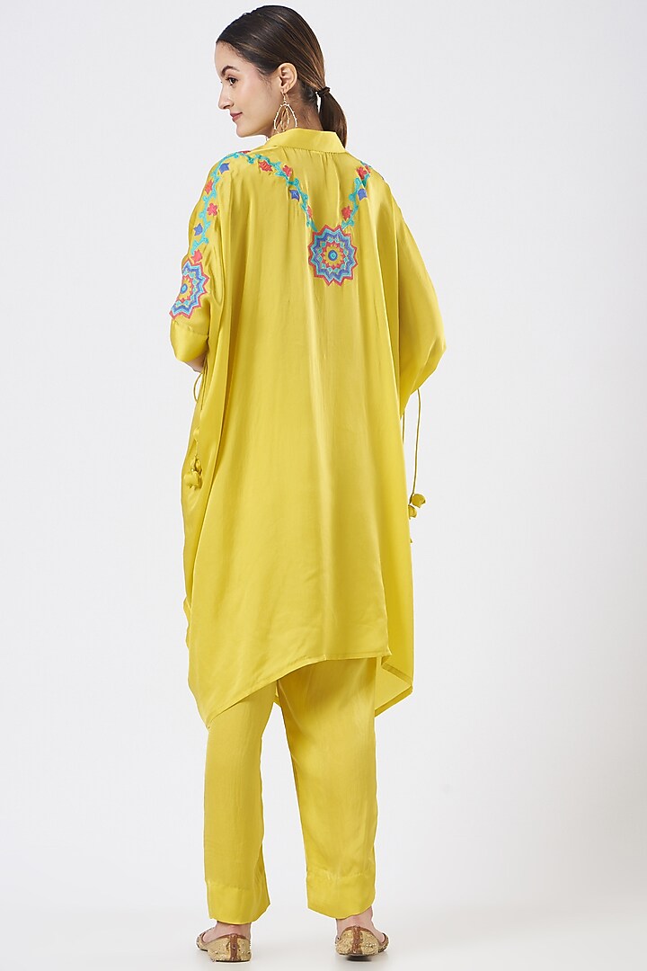 Yellow Embroidered Cape Tunic Set by Made in Pinkcity at Pernia's Pop Up Shop