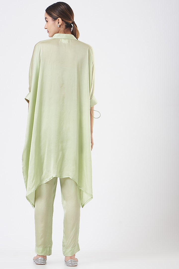 Pistachio Green Embroidered Cape Tunic Set by Made in Pinkcity at Pernia's Pop Up Shop