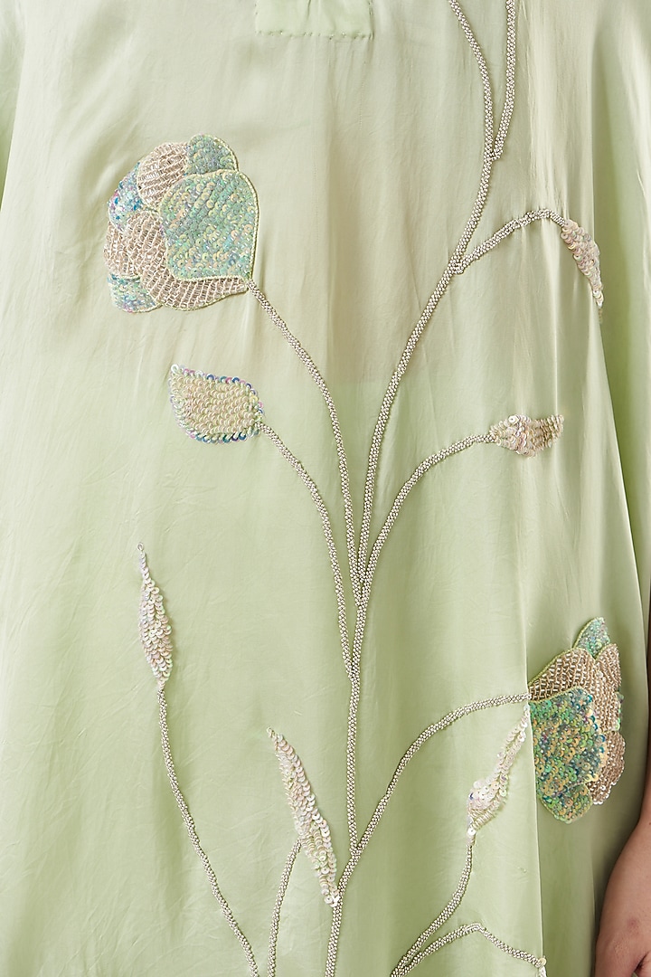 Pistachio Green Embroidered Cape Tunic Set by Made in Pinkcity at Pernia's Pop Up Shop
