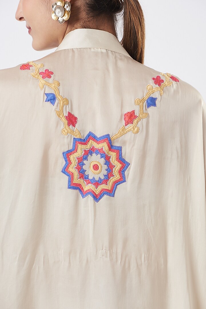 Beige Satin Embroidered Cape Tunic Set by Made in Pinkcity at Pernia's Pop Up Shop