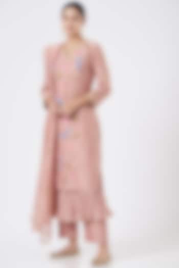 Rose Gold Hand Embroidered Kurta Set by Made in Pinkcity