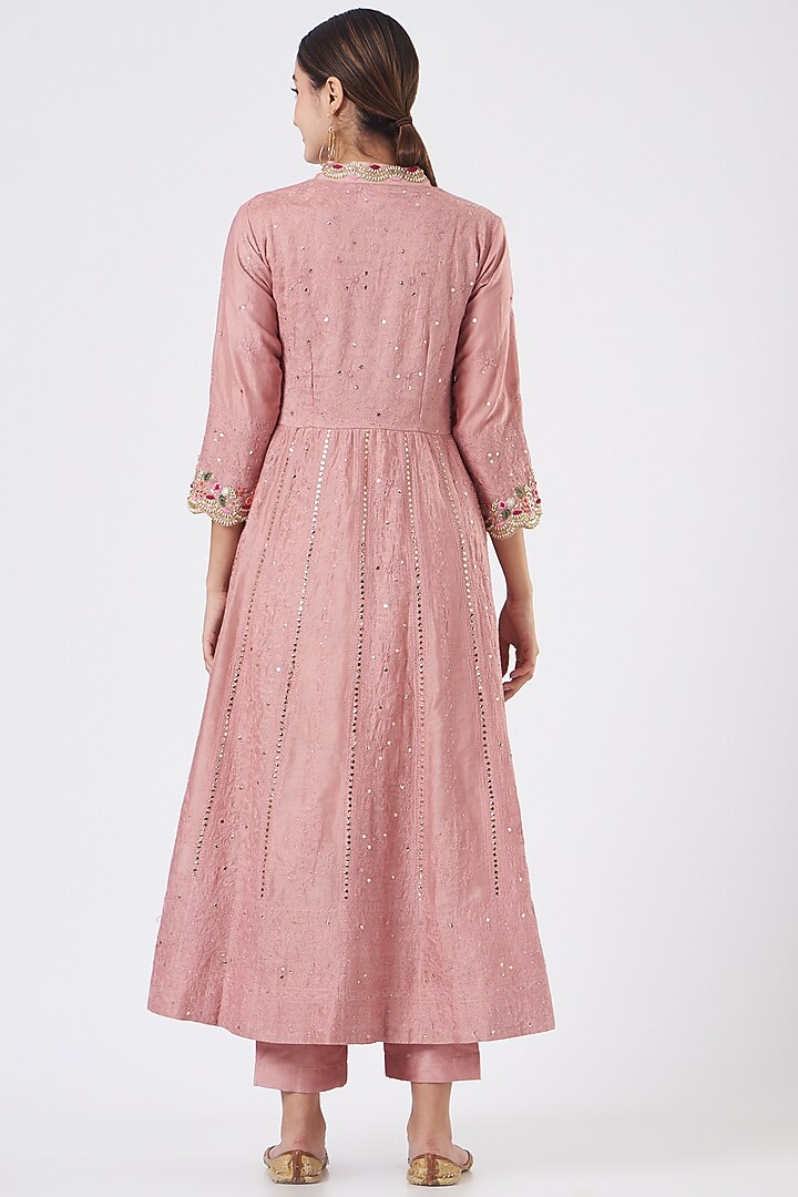 Rose Gold Pure Chanderi Wedding Anarkali Set by Made in Pinkcity at Pernia's Pop Up Shop