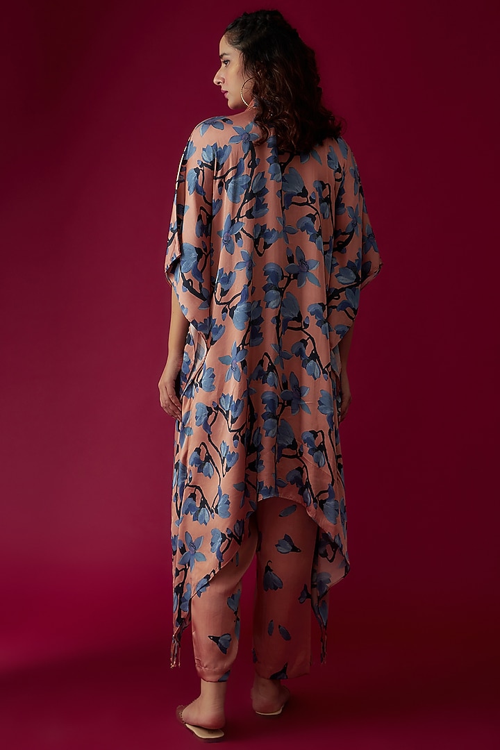 Peach Modal Satin Printed Kaftan Set by Made in Pinkcity at Pernia's Pop Up Shop