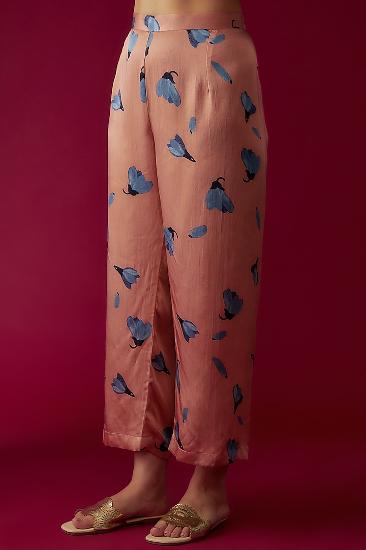 Peach Modal Satin Printed Kaftan Set by Made in Pinkcity at Pernia's Pop Up Shop