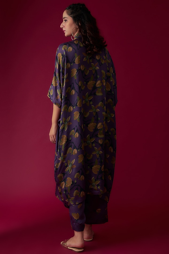 Purple Modal Satin Printed Kaftan Set by Made in Pinkcity at Pernia's Pop Up Shop
