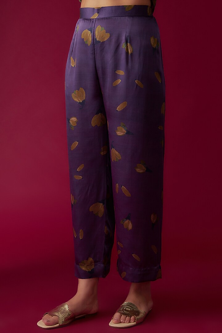 Purple Modal Satin Printed Kaftan Set by Made in Pinkcity at Pernia's Pop Up Shop