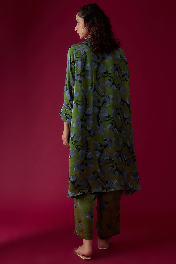Dark Green Modal Satin Printed Tunic Set by Made in Pinkcity at Pernia's Pop Up Shop