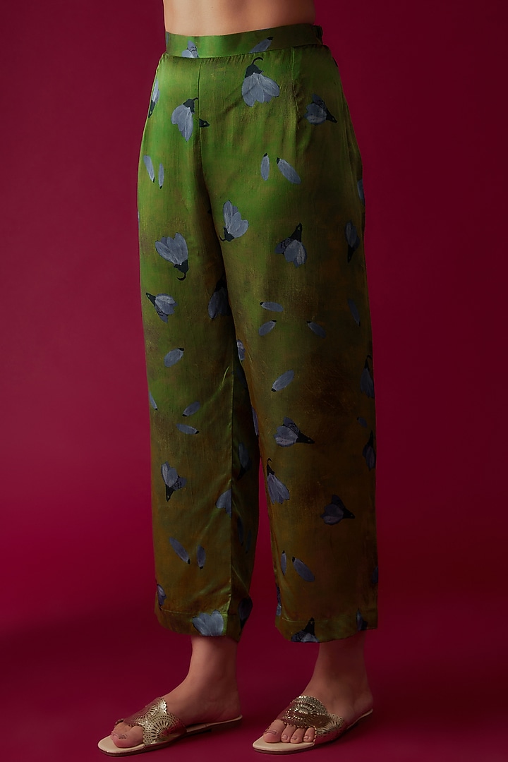 Dark Green Modal Satin Printed Tunic Set by Made in Pinkcity at Pernia's Pop Up Shop