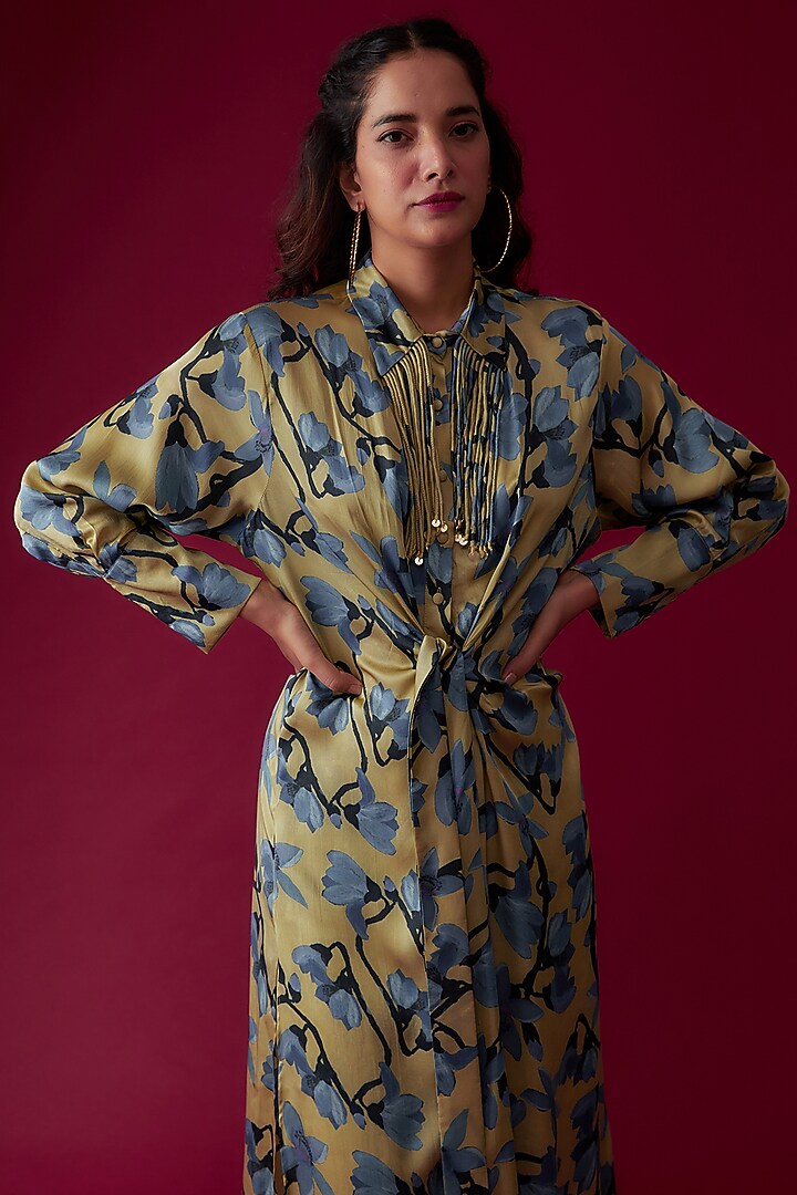 Sage Green Modal Satin Printed Co-Ord Set by Made in Pinkcity at Pernia's Pop Up Shop