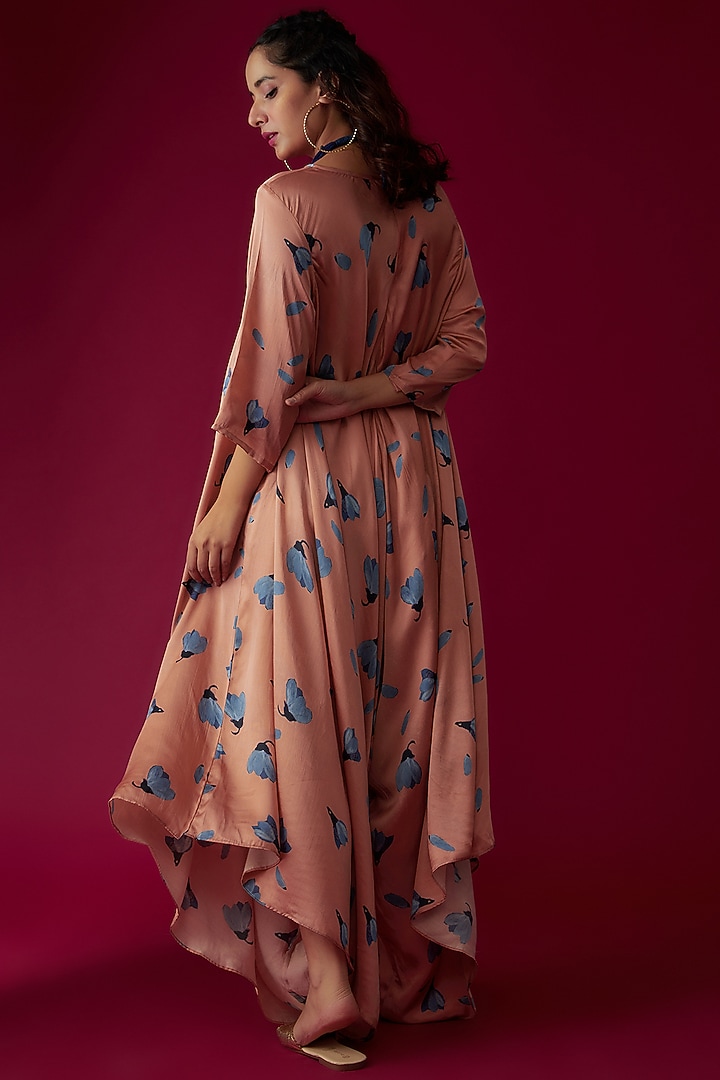 Peach Modal Satin Printed Jumpsuit Dress by Made in Pinkcity at Pernia's Pop Up Shop