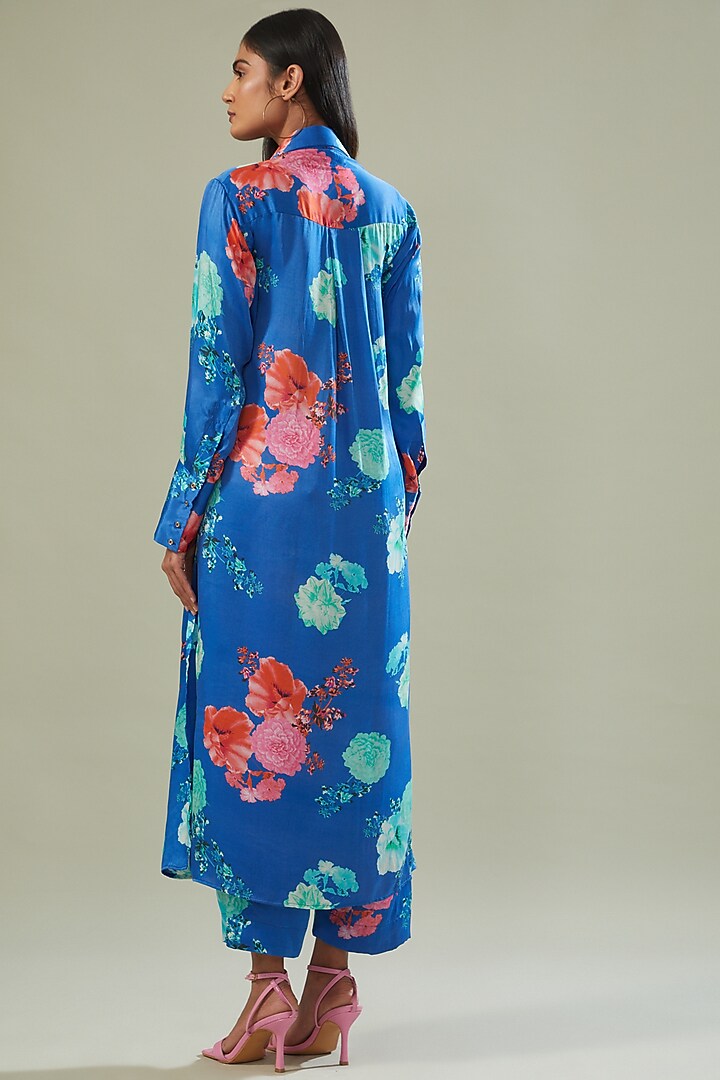 Blue Modal Satin Printed Co-Ord Set by Made in Pinkcity at Pernia's Pop Up Shop