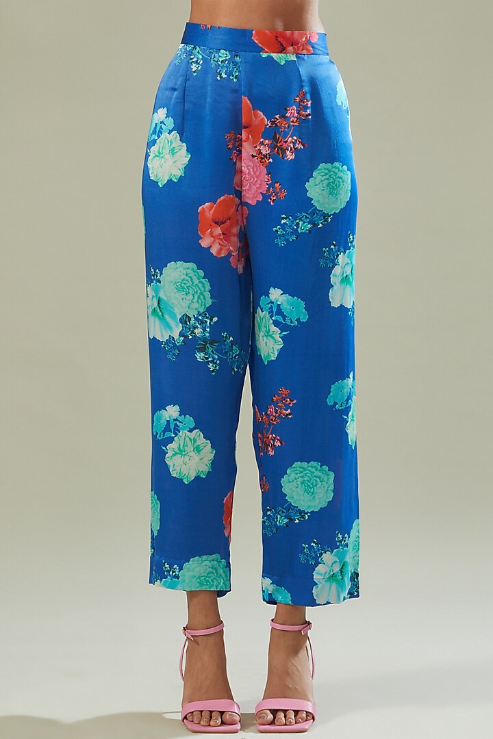 Blue Modal Satin Printed Co-Ord Set by Made in Pinkcity at Pernia's Pop Up Shop