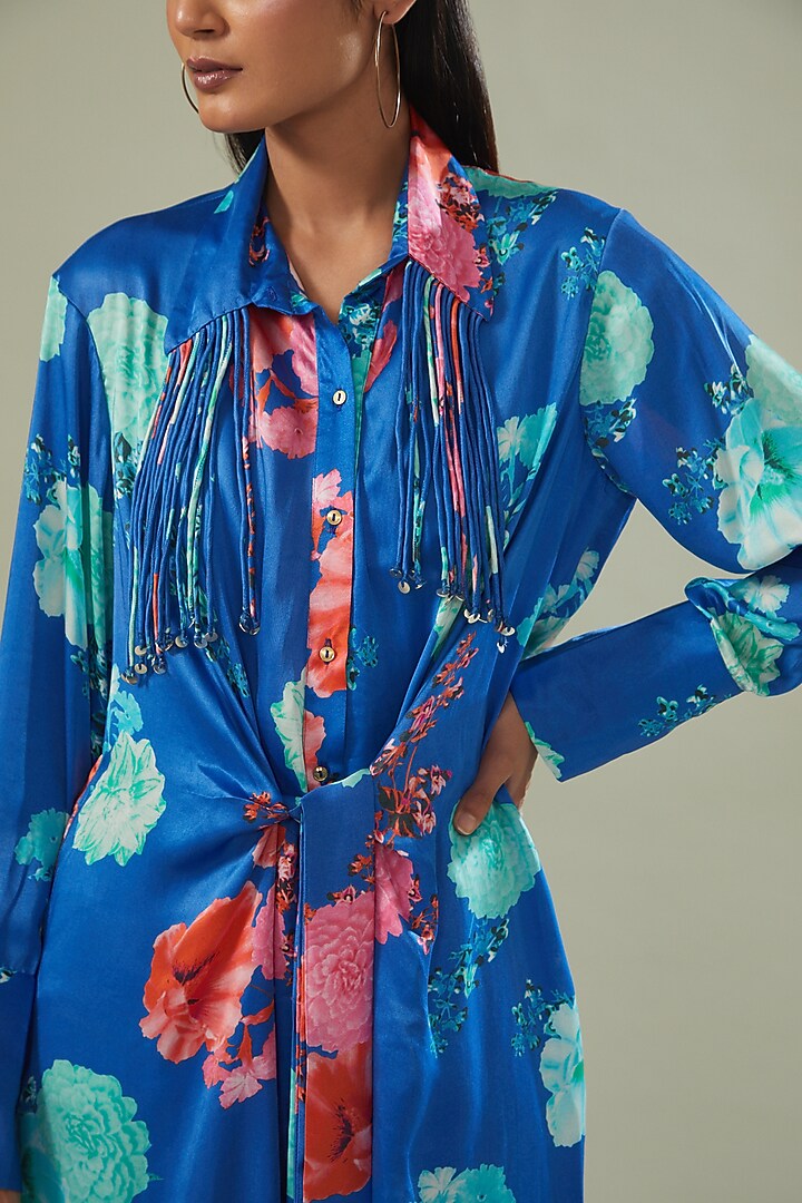 Blue Modal Satin Printed Co-Ord Set by Made in Pinkcity at Pernia's Pop Up Shop