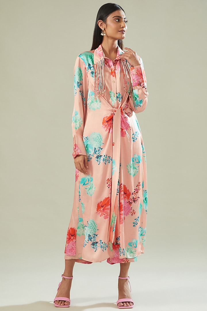 Powder Pink Modal Satin Printed Co-Ord Set by Made in Pinkcity at Pernia's Pop Up Shop