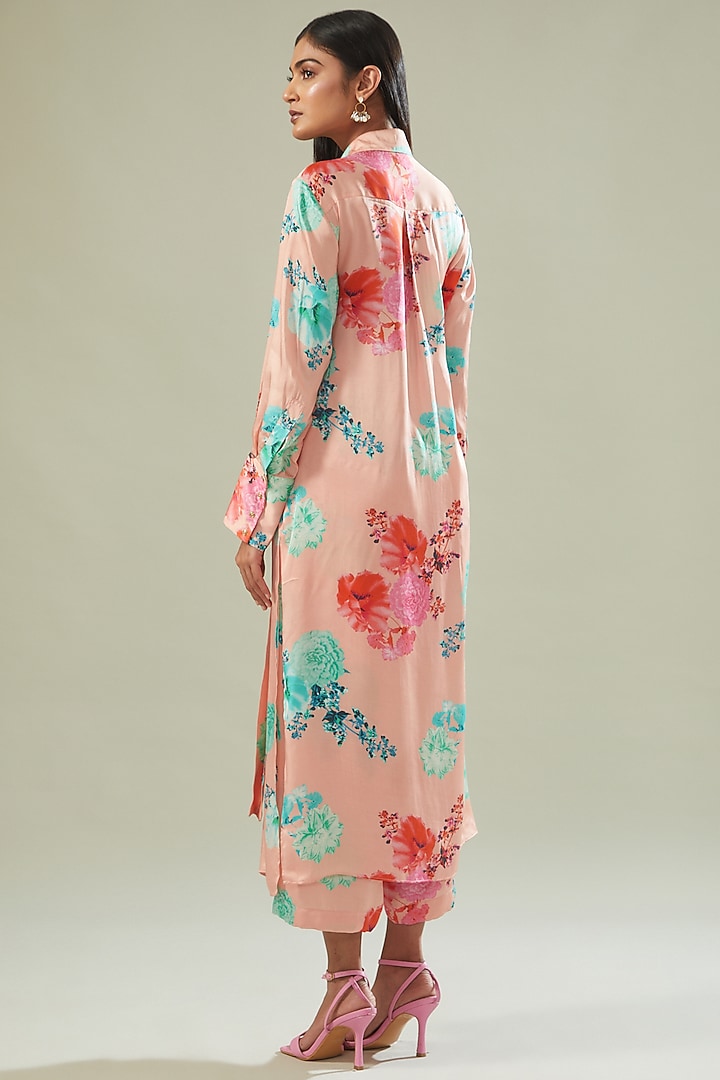 Powder Pink Modal Satin Printed Co-Ord Set by Made in Pinkcity at Pernia's Pop Up Shop