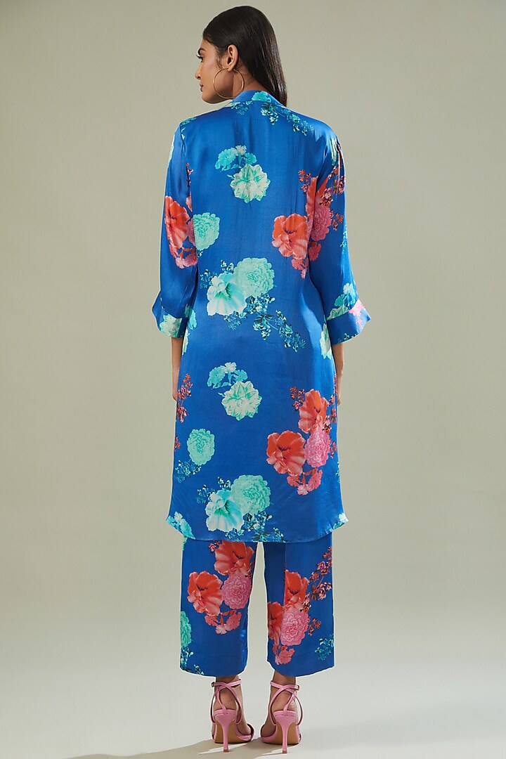Blue Modal Satin Printed Co-Ord Set by Made in Pinkcity at Pernia's Pop Up Shop