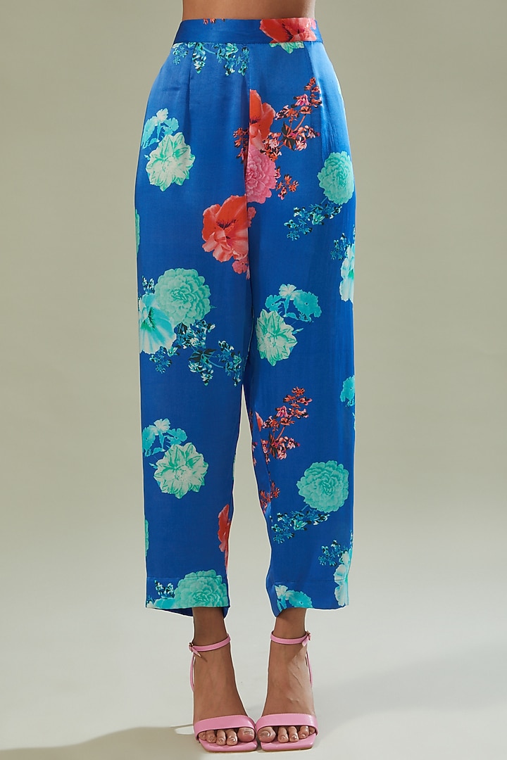 Blue Modal Satin Printed Co-Ord Set by Made in Pinkcity at Pernia's Pop Up Shop