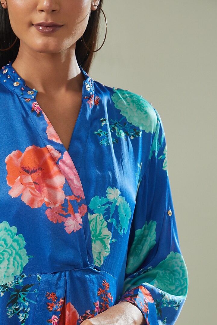 Blue Modal Satin Printed Co-Ord Set by Made in Pinkcity at Pernia's Pop Up Shop